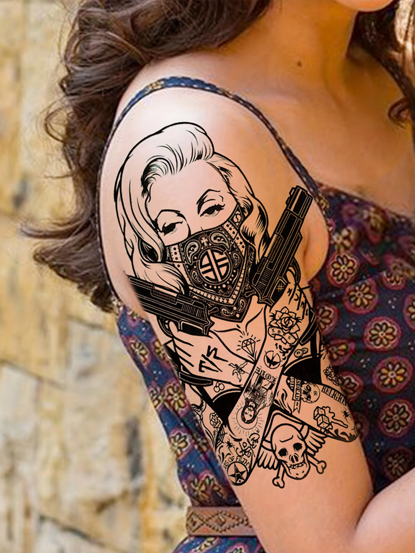 Dark Girl Sketch Temporary Tattoo
